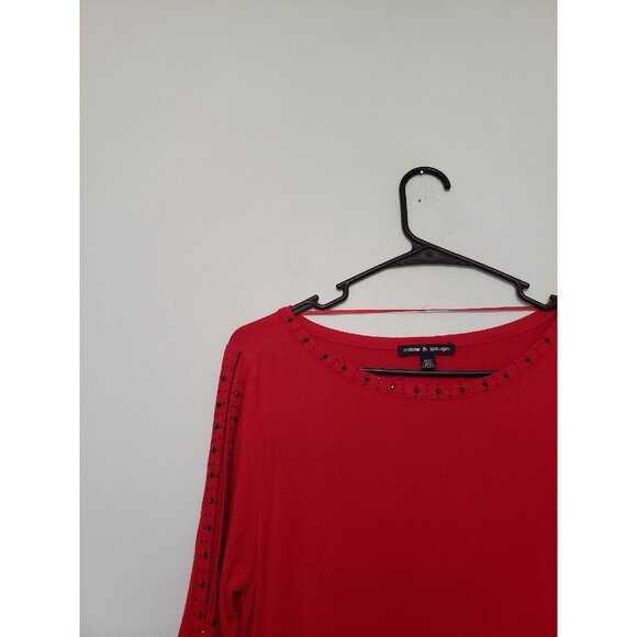 Cable & Gauge Womens M Top Long Split Sleeve Cold Shoulder Red Black Bling - Picture 4 of 6